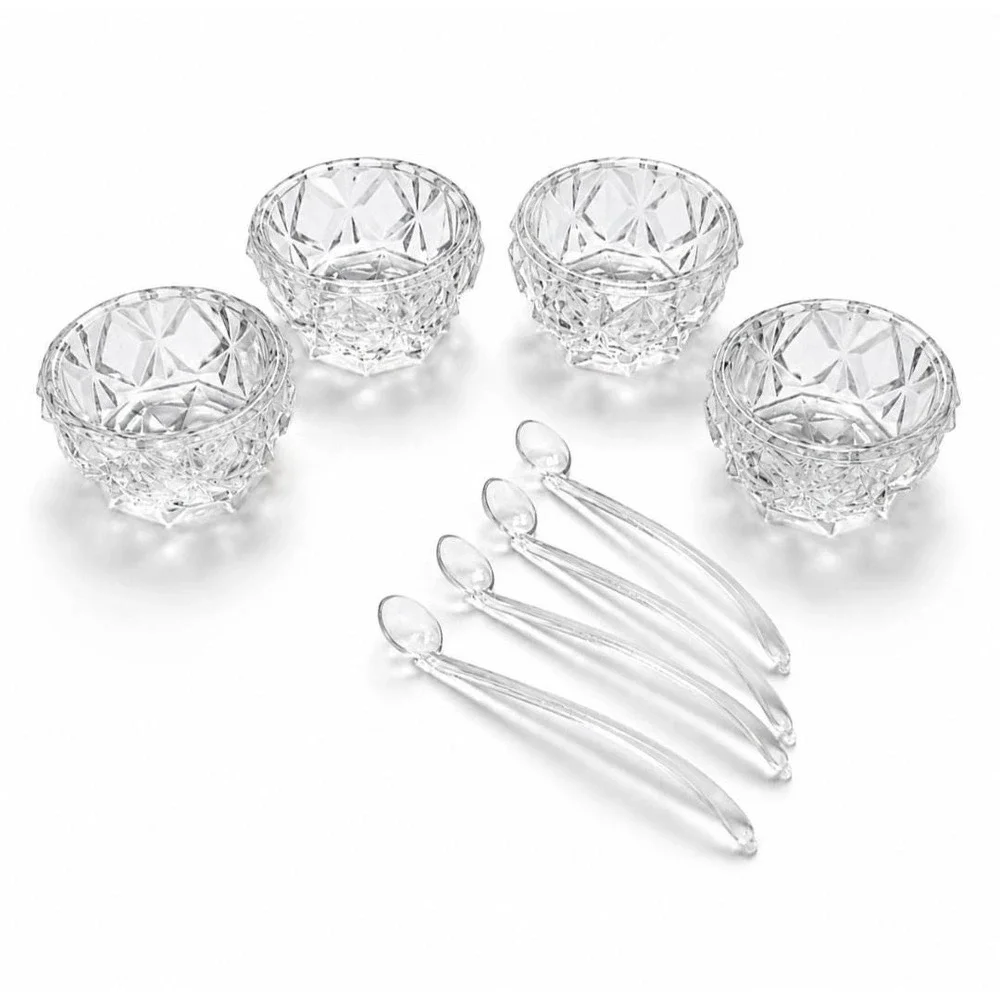 Vintage Pressed Glass Salt Dishes Salt Cellars & Plastic Spoons 1950s New In Box